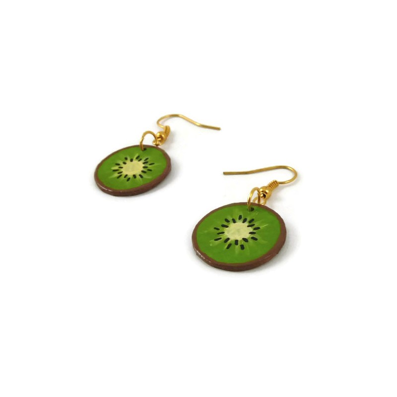 Kiwi fruit slices dangle earrings Savousépate