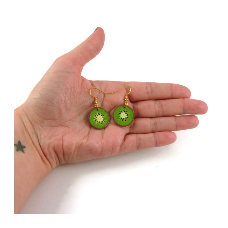 Kiwi fruit slices dangle earrings Savousépate